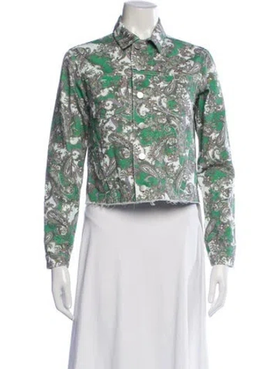 Pre-owned L'agence Paisley Print Denim Jacket In Green