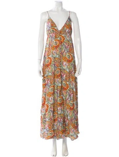 Pre-owned L'agence Paisley Print Long Dress In Green