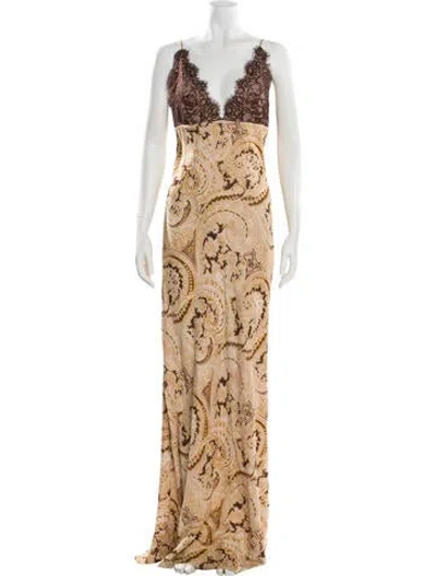 Pre-owned L'agence Paisley Print Long Dress W/ Tags In Neutral