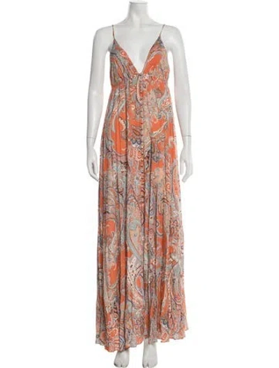 Pre-owned L'agence Paisley Print Long Dress W/ Tags In Orange