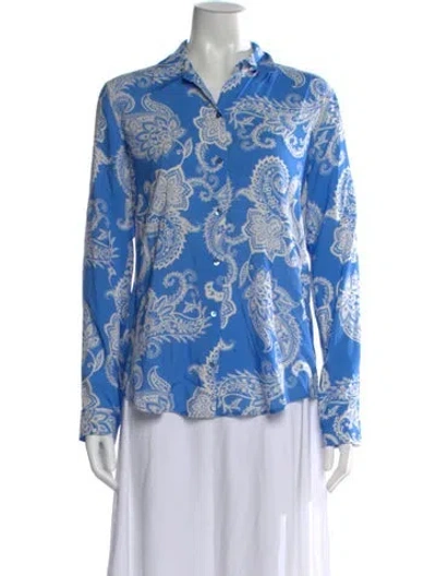 Pre-owned L'agence Paisley Print Long Sleeve Blouse In Blue