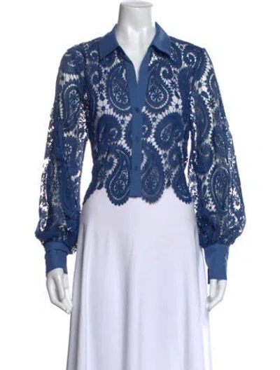 Pre-owned L'agence Paisley Print Long Sleeve Blouse In Blue