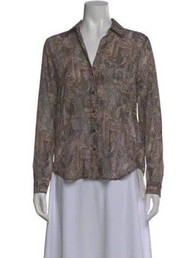 Pre-owned L'agence Paisley Print Long Sleeve Button-up Top In Brown