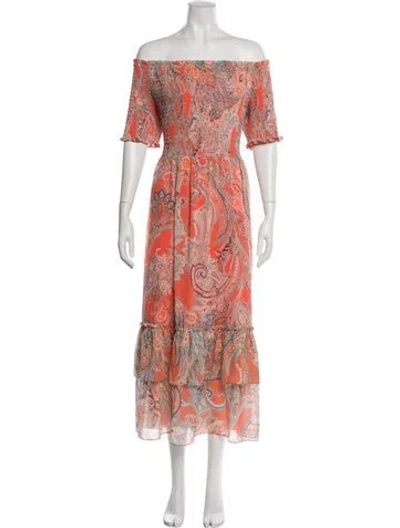 Pre-owned L'agence Paisley Print Midi Length Dress W/ Tags In Orange
