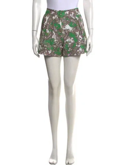 Pre-owned L'agence Paisley Print Mini Shorts In Green