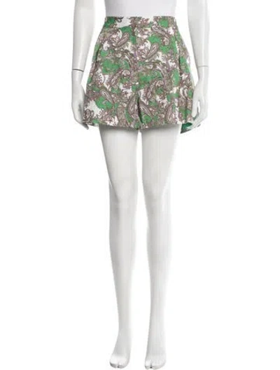 Pre-owned L'agence Paisley Print Mini Shorts In Green/white