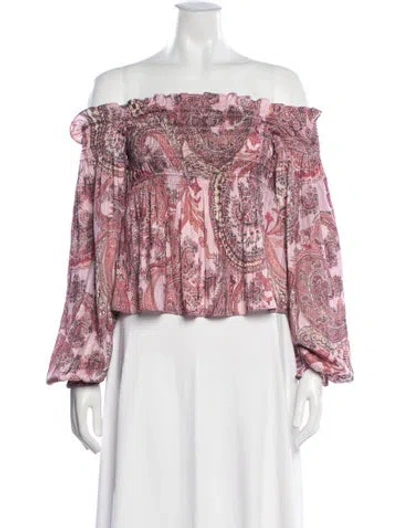 Pre-owned L'agence Paisley Print Off-the-shoulder Blouse In Pink