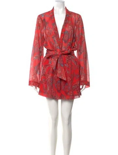Pre-owned L'agence Paisley Print Plunge Neckline Romper In Red