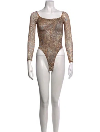 Pre-owned L'agence Paisley Print Square Neckline Bodysuit In Neutrals