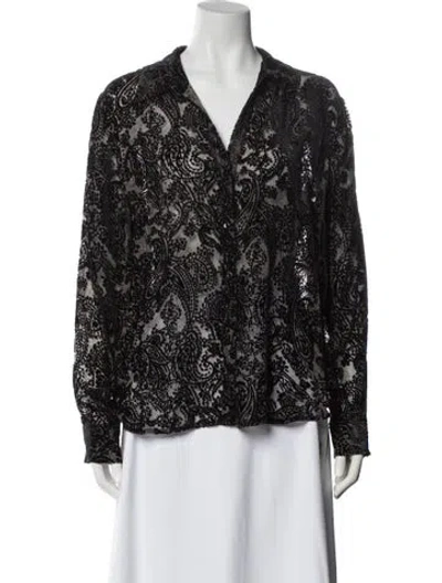 Pre-owned L'agence Paisley Print V-neck Blouse In Black