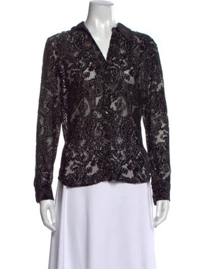 Pre-owned L'agence Paisley Print V-neck Blouse In Black