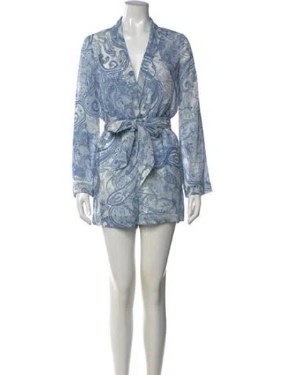 Pre-owned L'agence Paisley Print V-neck Romper In Blue