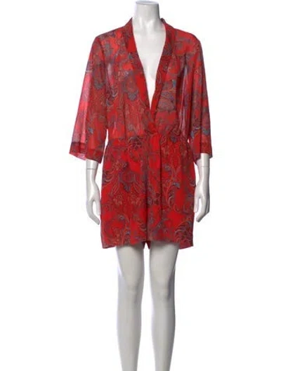 Pre-owned L'agence Paisley Print V-neck Romper In Red