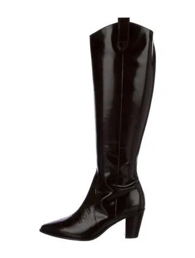 Pre-owned L'agence Patent Leather Riding Boots In Brown