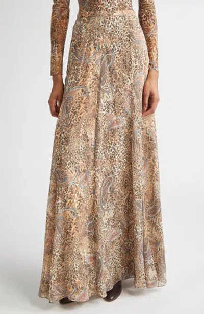 L'agence Patricia Print Maxi Skirt In Brown/blue Valencia Leopard