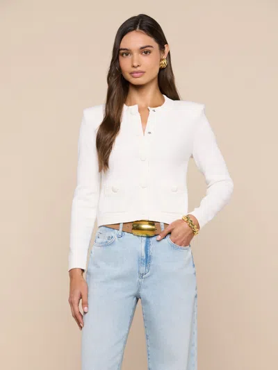 L'agence Patsy Crop Crewneck Cardigan Sweater In White