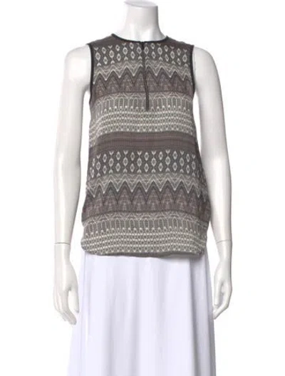 Pre-owned L'agence Patterned Crew Neck Top In Green