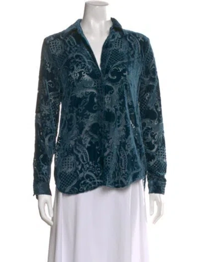 Pre-owned L'agence Patterned Long Sleeve Blouse In Blue