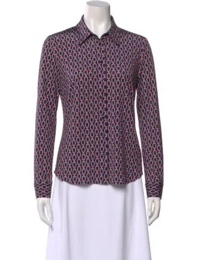 Pre-owned L'agence Patterned Long Sleeve Blouse In Blue