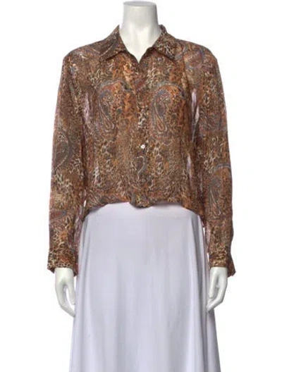Pre-owned L'agence Patterned Long Sleeve Blouse In Brown