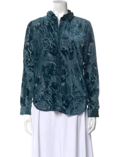 Pre-owned L'agence Patterned Long Sleeve Blouse W/ Tags In Blue