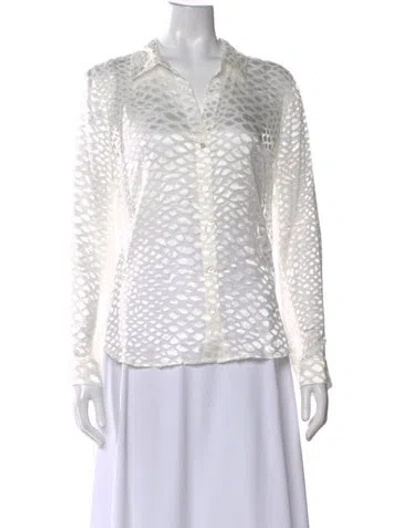 Pre-owned L'agence Patterned Long Sleeve Blouse W/ Tags In White