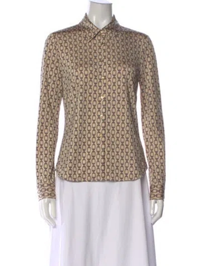 Pre-owned L'agence Patterned Long Sleeve Button-up Top In Neutral