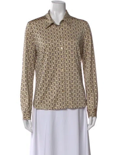Pre-owned L'agence Patterned Long Sleeve Button-up Top In Neutral