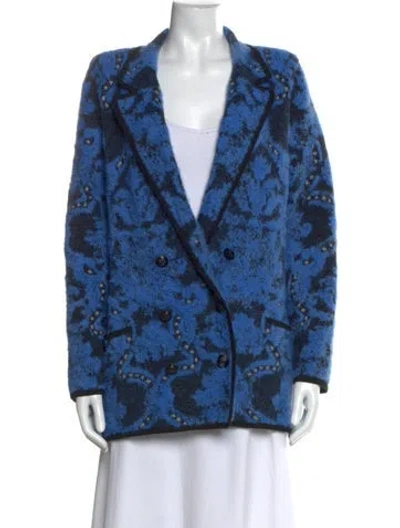 Pre-owned L'agence Patterned Open Front Sweater In Blue