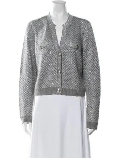 Pre-owned L'agence Patterned Open Front Sweater In Grey