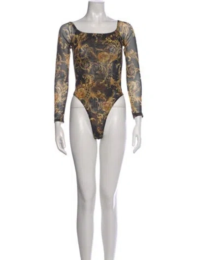 Pre-owned L'agence Patterned Square Neckline Bodysuit In Multi