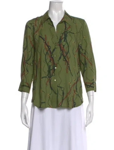 Pre-owned L'agence Patterned Three-quarter Sleeve Blouse In Green