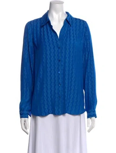 Pre-owned L'agence Patterned V-neck Blouse In Blue