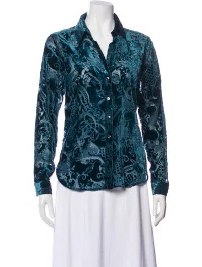 Pre-owned L'agence Patterned V-neck Blouse In Blue