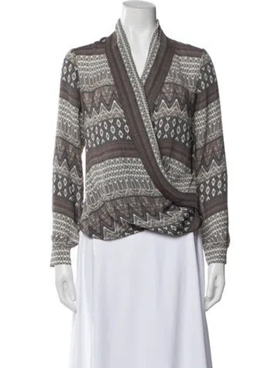 Pre-owned L'agence Patterned V-neck Blouse In Gray
