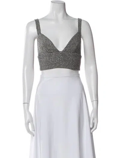 Pre-owned L'agence Patterned V-neck Crop Top In Blue