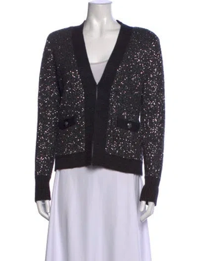 Pre-owned L'agence Patterned V-neck Sweater In Black/metallic