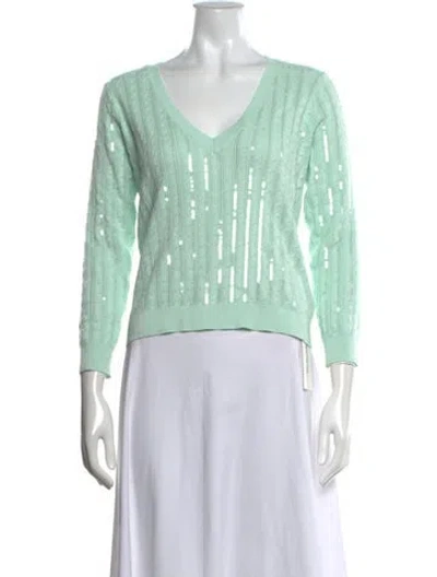 Pre-owned L'agence Patterned V-neck Sweater In Green