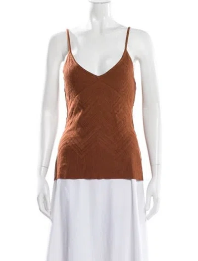 Pre-owned L'agence Patterned V-neck Top W/ Tags In Brown