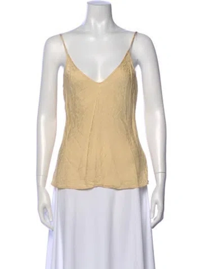 Pre-owned L'agence Patterned V-neck Top In Yellow