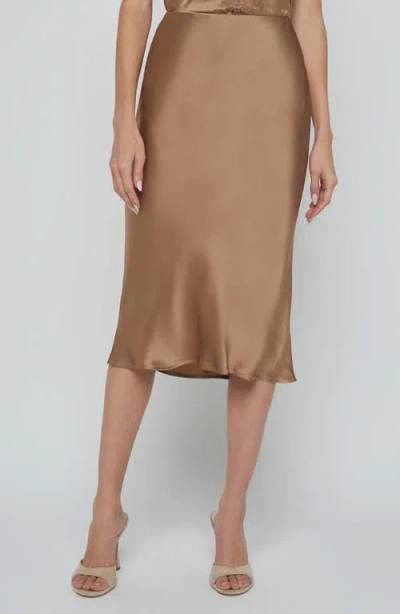 L'agence Perin Bias Cut Silk Satin Midi Skirt In Brown