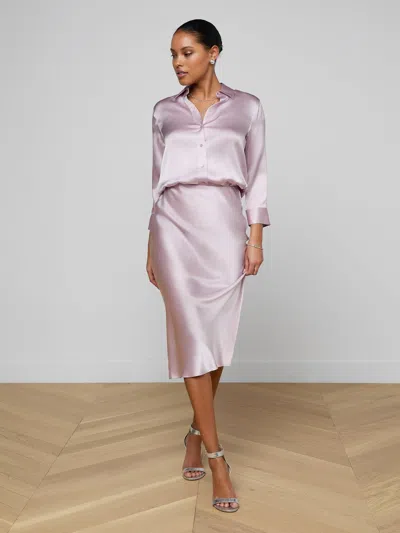 L'agence Perin Silk Midi Skirt In Pink