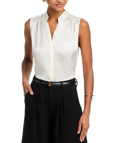 L'agence Phoebe Sleeveless Band Collar Silk Top In White