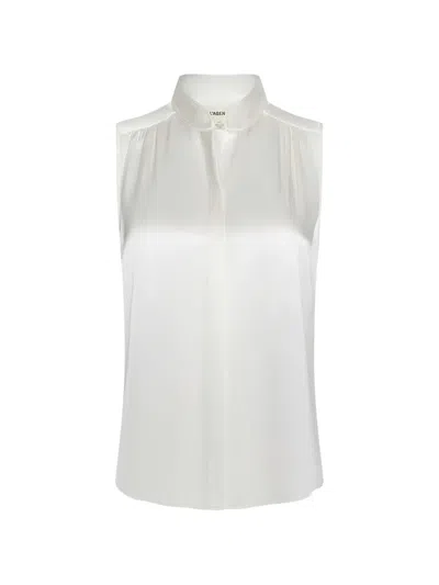 L'agence Phoebe Sleeveless Band Collar Blouse In Ivory In White