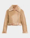 L'agence Pike Cropped Lambskin Leather Jacket With Shearling Trim In Multi