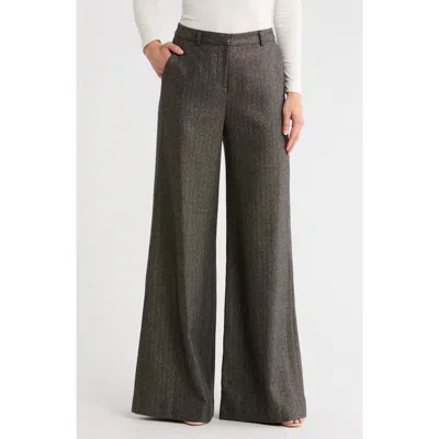 L'agence Pilar Metallic Herringbone Wool Blend Wide Leg Pants In Grey/ Gold