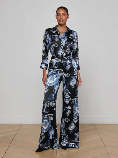 L'agence Pilar Silk Wide-leg Pant In Multi