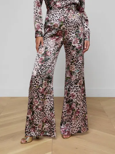 L'agence Pilar Silk Wide-leg Pants In Rose Cheetah In Brown