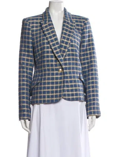 Pre-owned L'agence Plaid Print Blazer In Blue