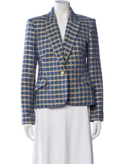 Pre-owned L'agence Plaid Print Blazer In Blue